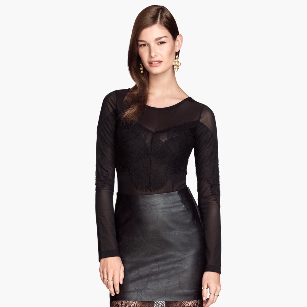 H&M Long Sleeve Lace & Mesh Bodysuit